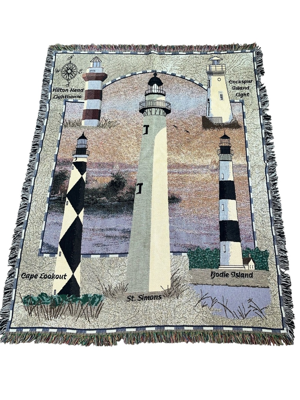 Home Interiors East Coast Lighthouse Woven Cotton Tapestry Throw Blanket Beach